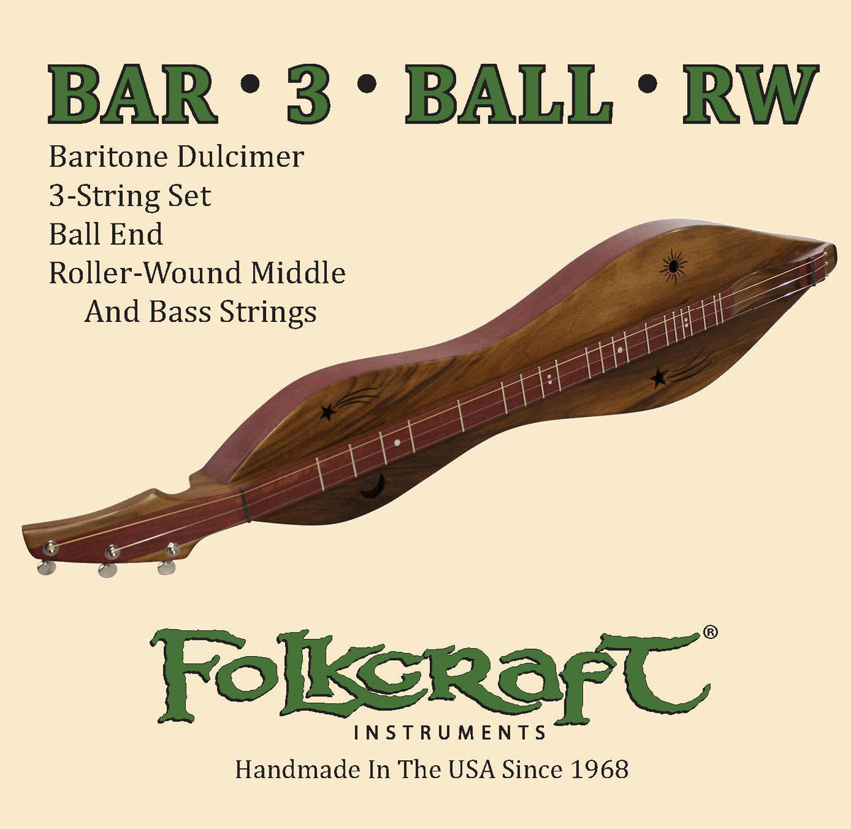 Folkcraft® Mountain Dulcimer String Set, Baritone, Ball Ends (.016" .026"RW .034"RW)