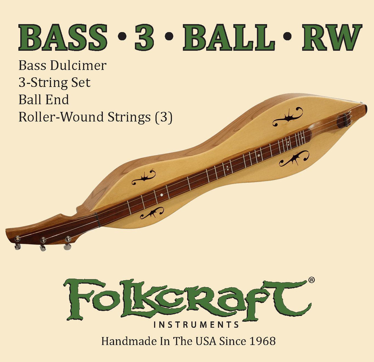 Folkcraft® Mountain Dulcimer String Set, Bass, Ball Ends (.024"RW .032"RW .054"RW)