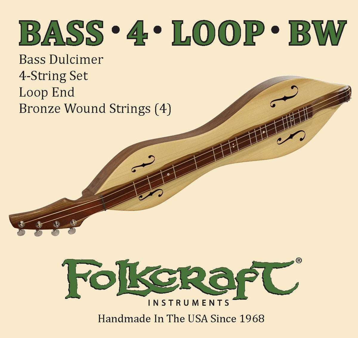 Folkcraft® Mountain Dulcimer String Set, Bass, Loop Ends (.022"BW .022"BW .036"BW .052"BW)