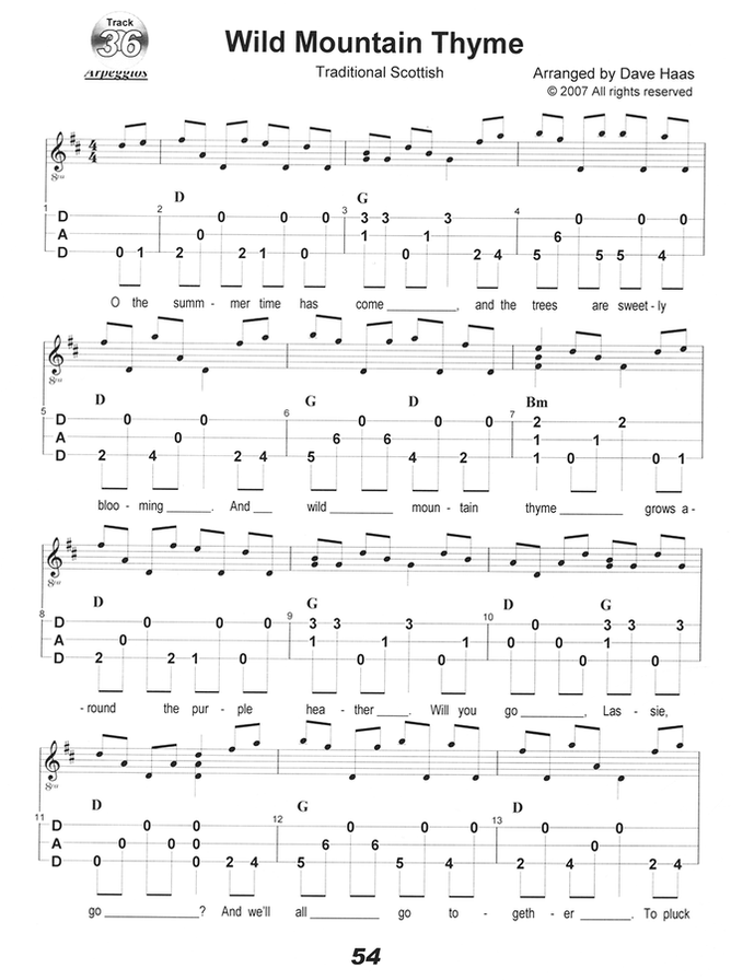 Wild Mountain Thyme in mountain dulcimer tab, from Beautiful Melodies