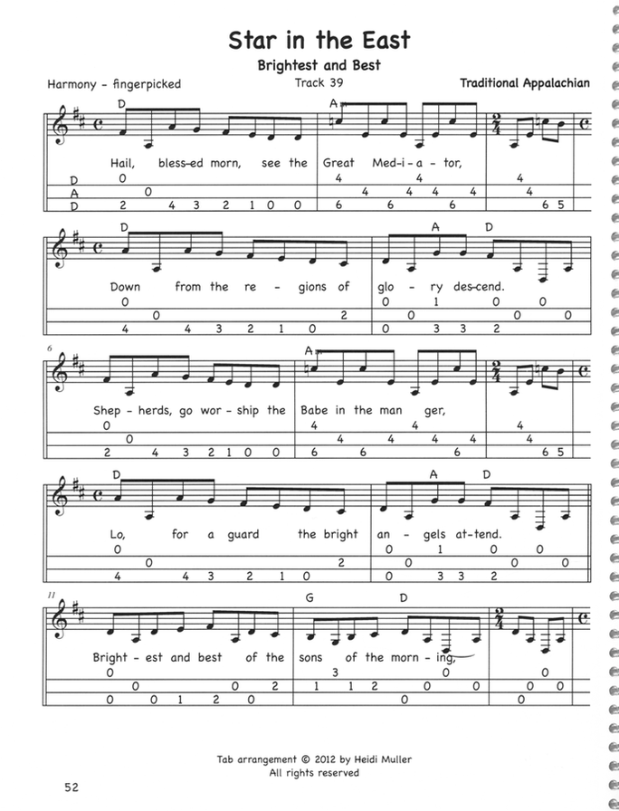 Star in the East in mountain dulcimer tab, from A Dulcimer Holiday by Heidi Muller