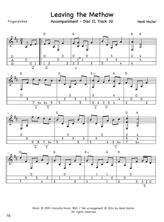 Leaving the Methow in mountain dulcimer tab, from Dulcimer Duos by Heidi Muller