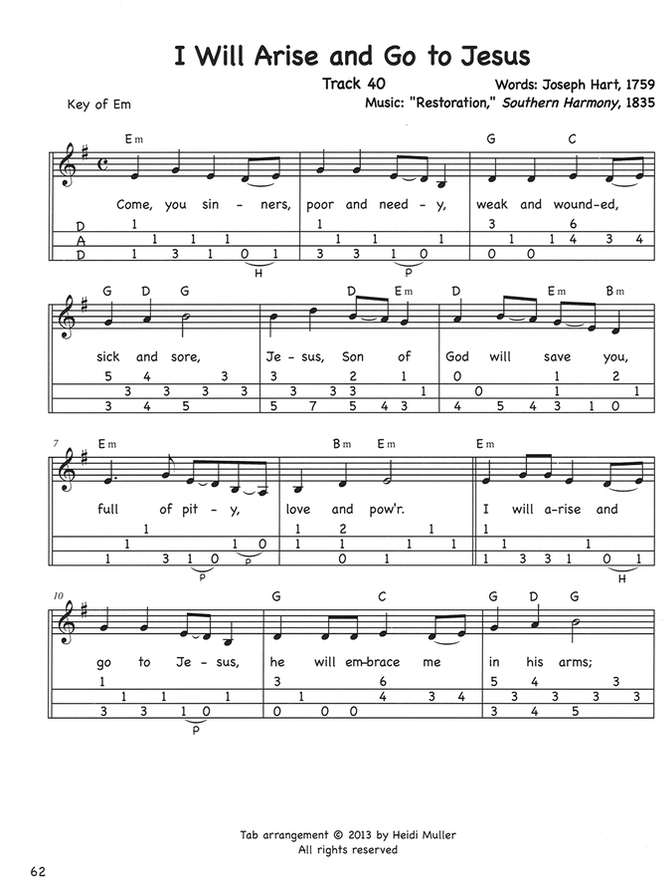 I Will Arise and Go to Jesus in dulcimer tab, from Fingerpicked Hymns For The Mountain Dulcimer by Heidi Muller