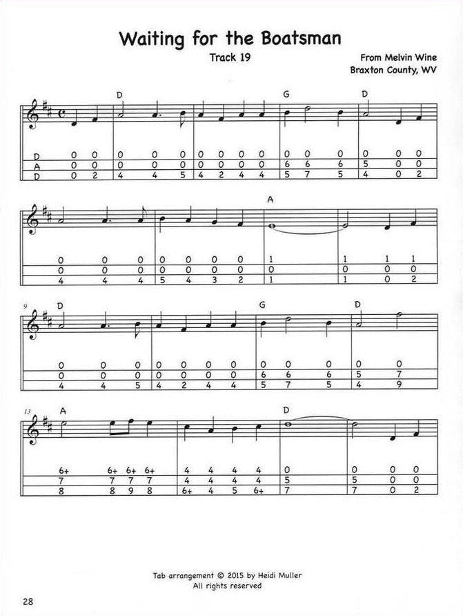 Waiting for the Boatsman in dulcimer tab, from West Virginia Fiddle Tunes & Songs by Heidi Muller
