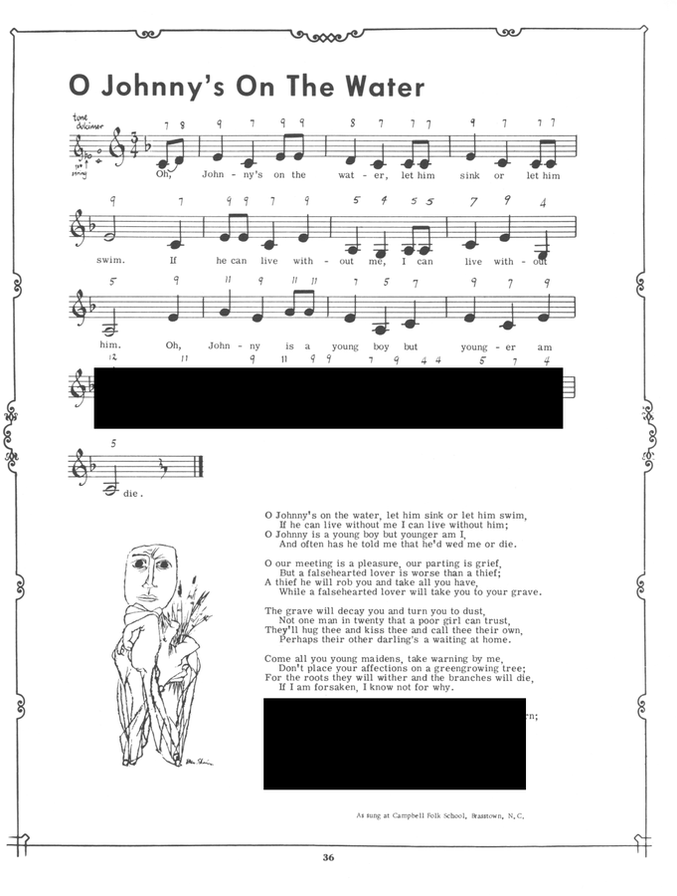 O Johnny's On The Water, sample page from The Dulcimer Book by Jean Ritchie