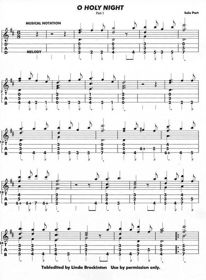 O Holy Night in dulcimer tab, from An Old Fashion Christmas On The Mountain Dulcimer by Linda Brockinton