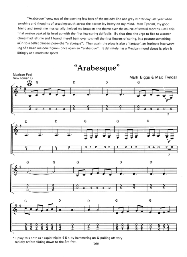 Arabesque in mountain dulcimer tab, from Complete Dulcimer Handbook