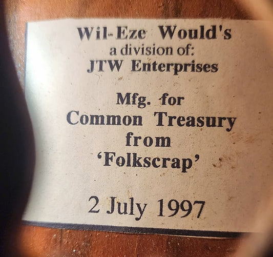 label inside a mystery dulcimer possibly made by Folkcraft in the late 1990s
