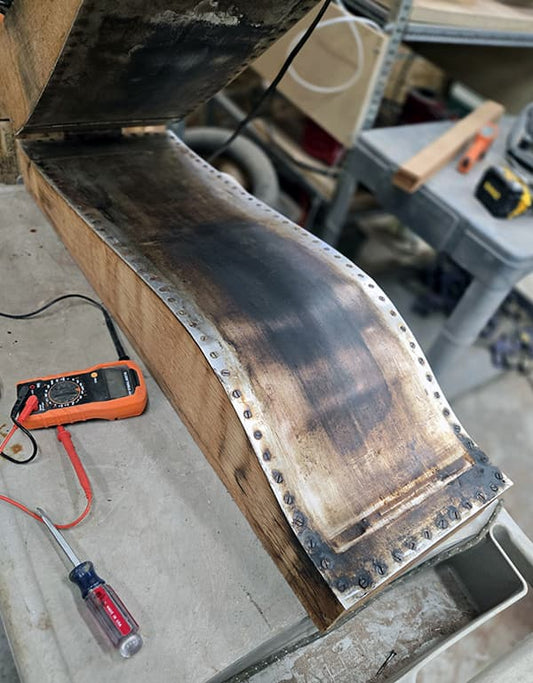 Dulcimer sidebender at Folkcraft open and about to be repaired