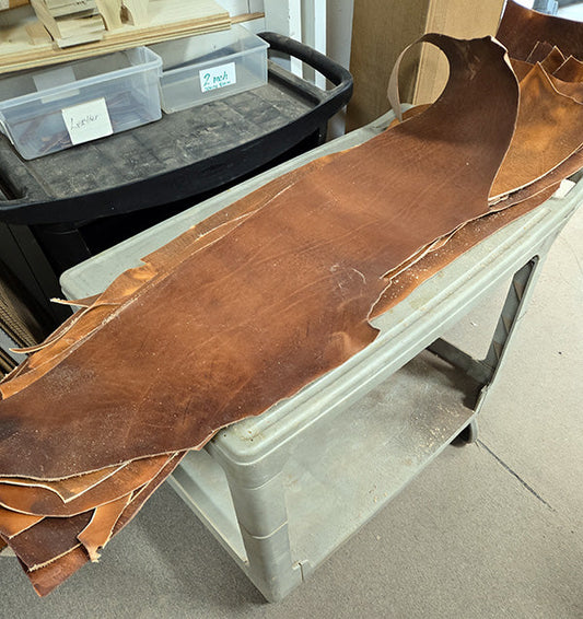 long strips of cowhide for making folkcraft dulcimer strap ends