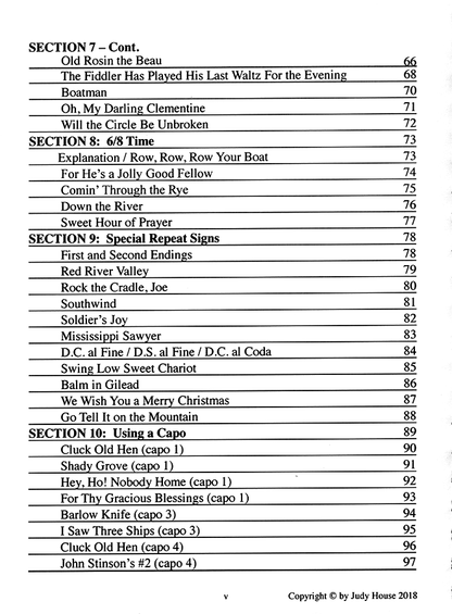 Table of contents, continued (sections 7 to 10), of Beginner's Guide To Mountain Dulcimer, Book 1