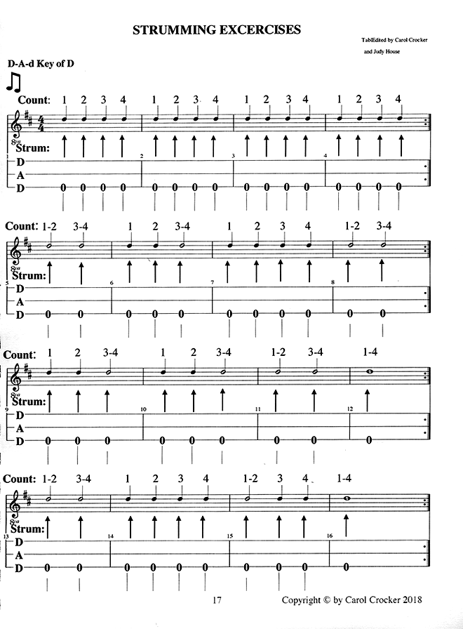 Sample page from Beginner's Guide To Mountain Dulcimer, Book 1: Strumming Exercises