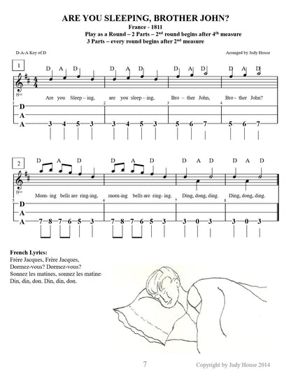 Are You Sleeping, Brother John? in dulcimer tab, from Dulcimers In The Schools, Student Edition by Judy House and Carol Crocker
