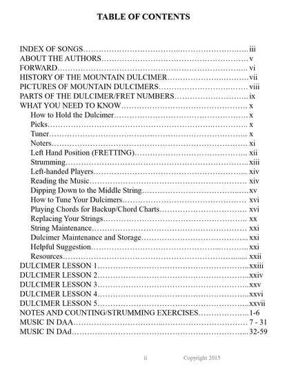 Table of contents of Dulcimers In The Schools, Teacher's Manual by Judy House and Carol Crocker