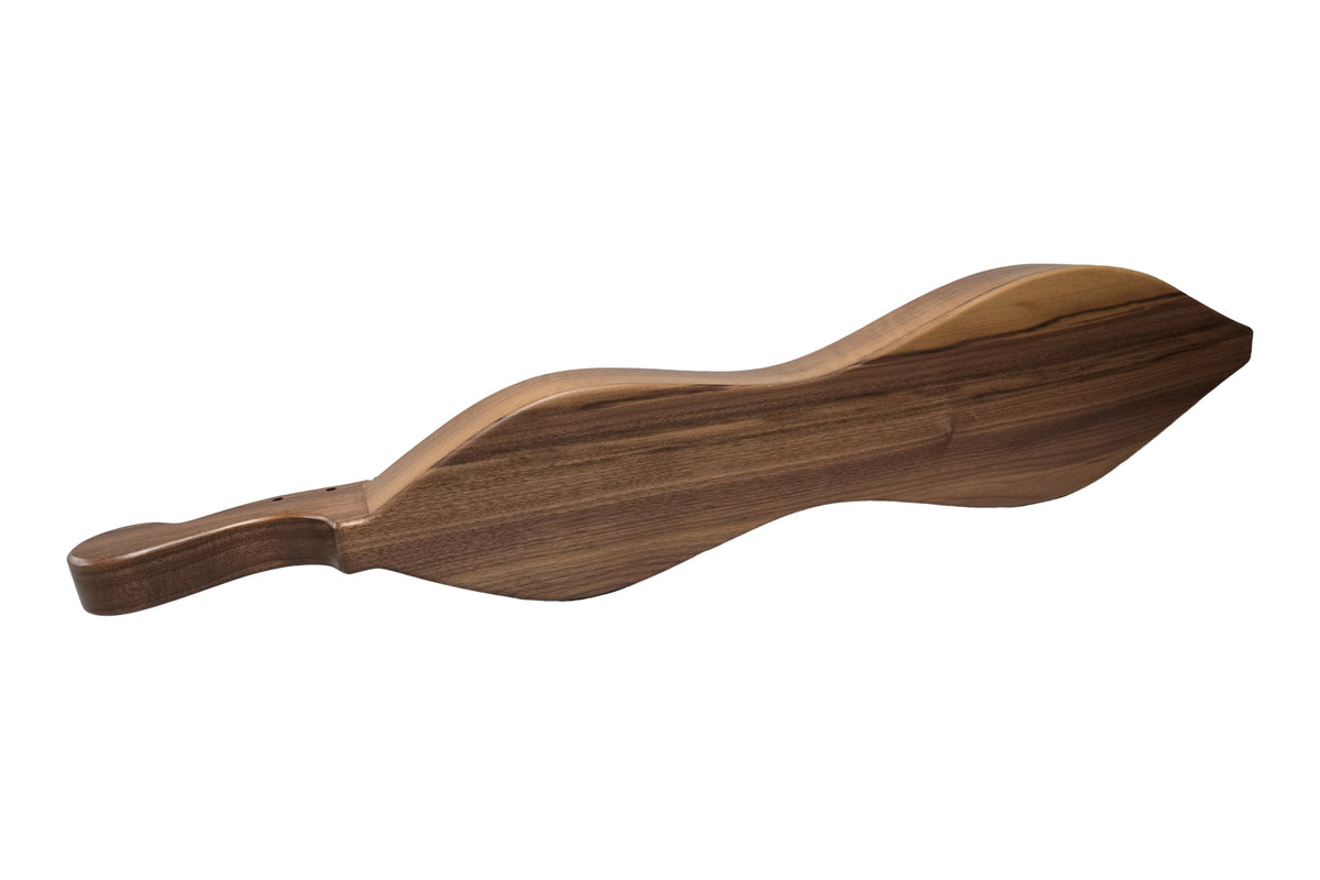FolkRoots D Series mountain dulcimer, walnut body, butternut top, back view