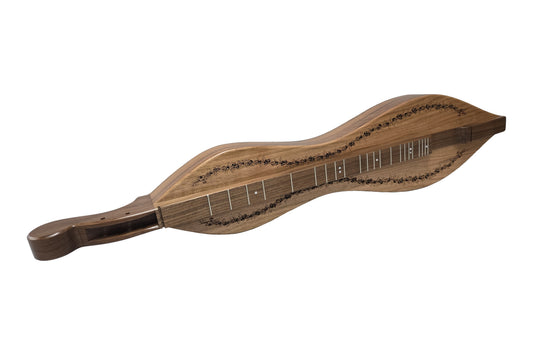 FolkRoots D Series mountain dulcimer, walnut body, butternut top, front view