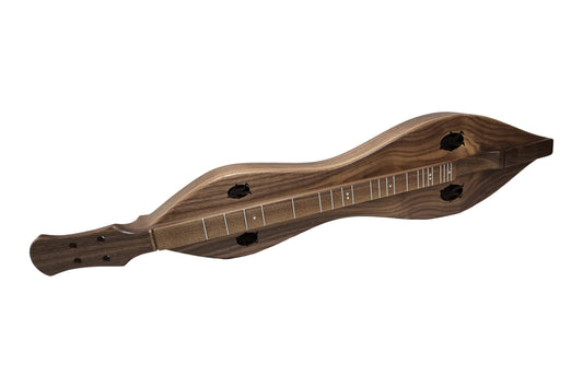 FolkRoots D Series mountain dulcimer, walnut body, walnut top, front view