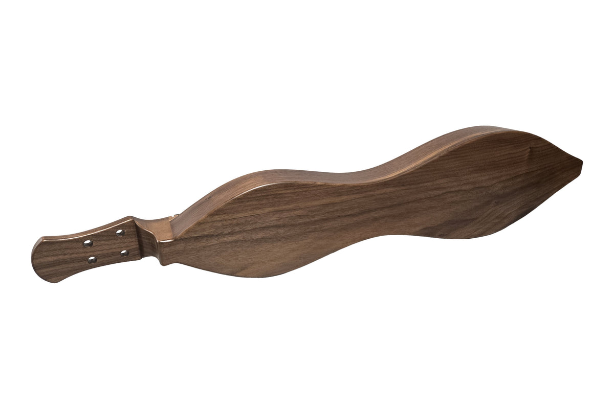 FolkRoots H Series mountain dulcimer, walnut body, butternut top, back view