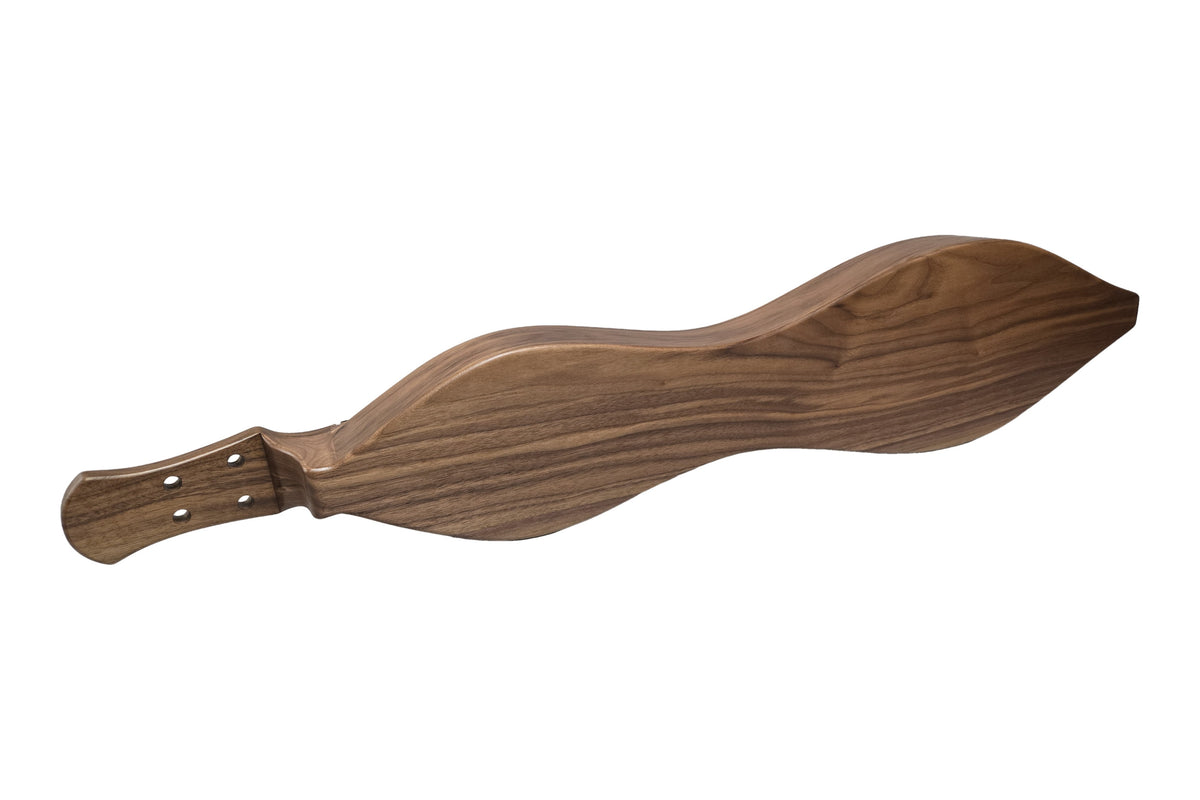 FolkRoots H Series mountain dulcimer, walnut body, butternut top, back view