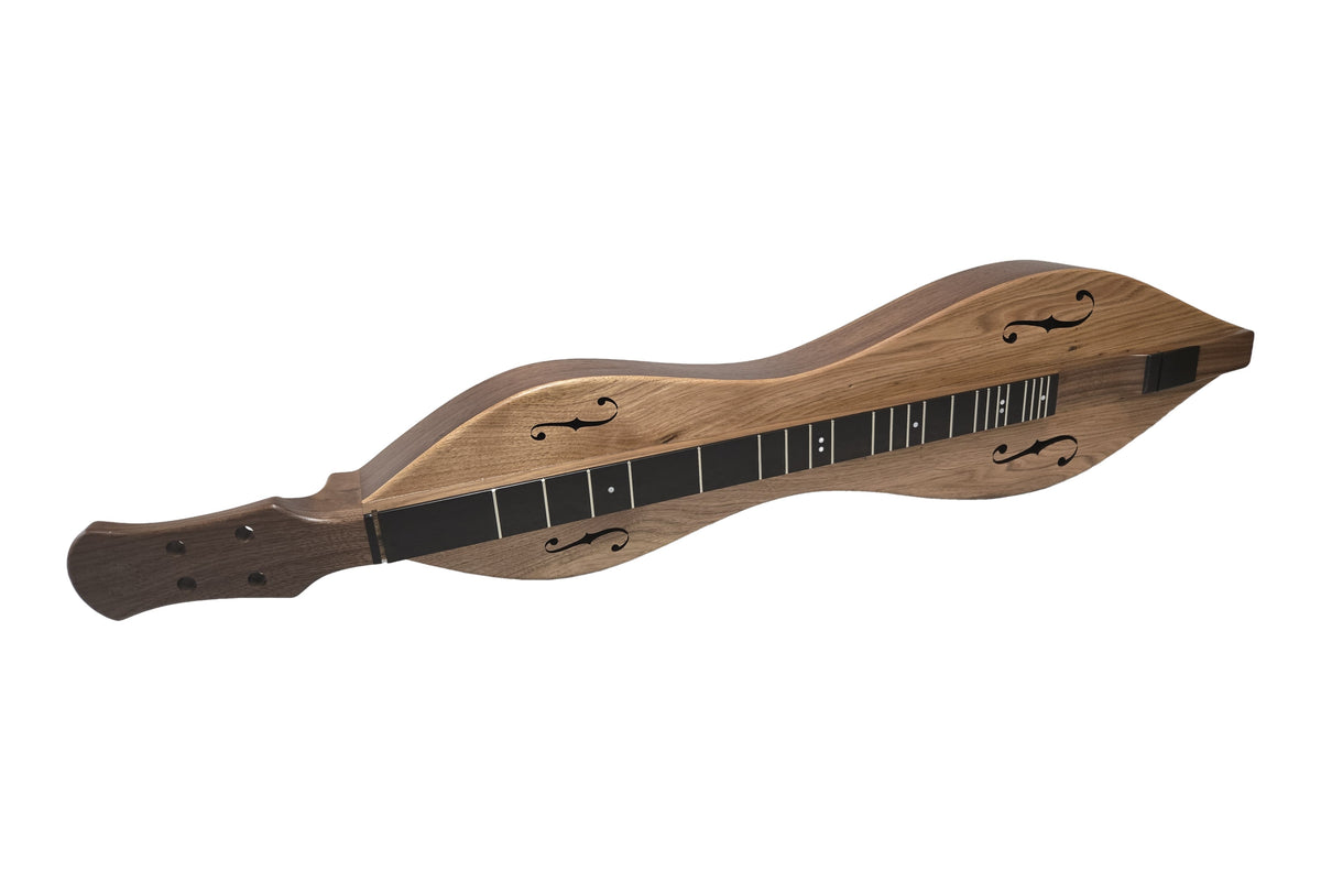 FolkRoots H Series mountain dulcimer, walnut body, butternut top, front view