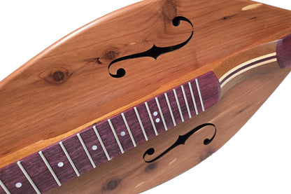 Folkcraft Custom Series mountain dulcimer, mahogany body, cedar top, soundhole detail