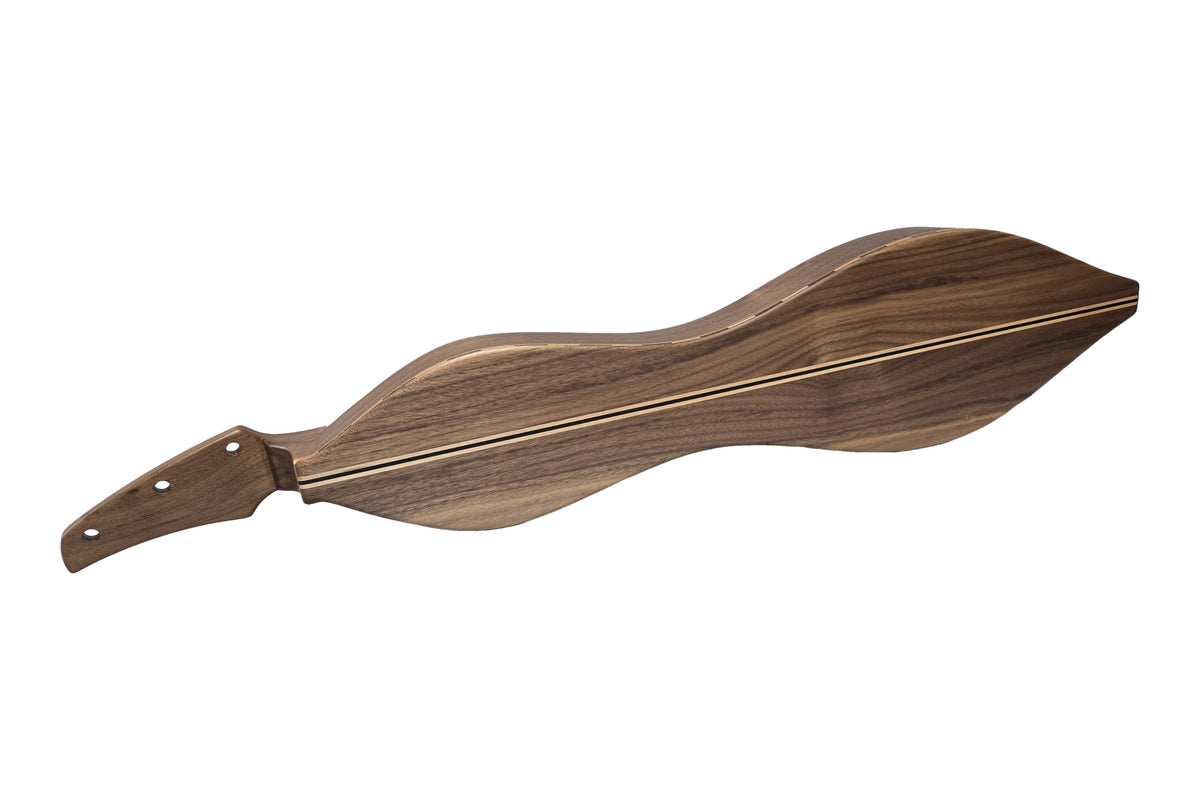 Folkcraft Custom Series mountain dulcimer, walnut body, cherry top, back view