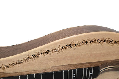 Folkcraft Custom Series mountain dulcimer, walnut body, spruce top, soundhole detail