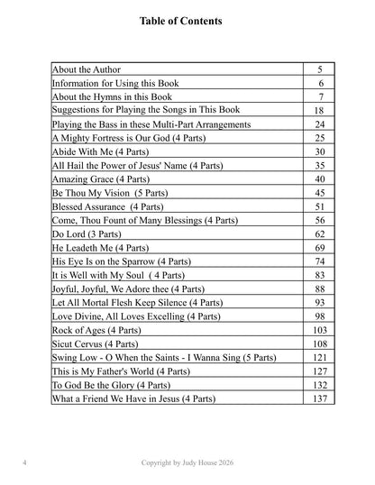 Table of contents of Classic Hymns In Multiple Parts by Judy House