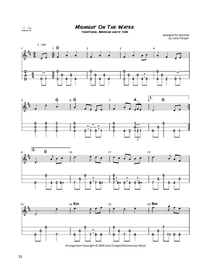 Midnight On The Water in mountain dulcimer tab, from The Waltz Collection by Larry Conger