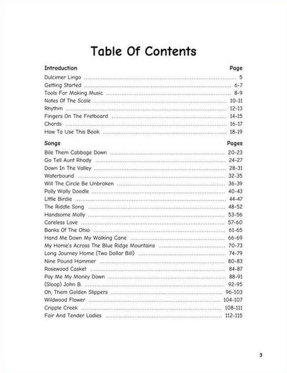 Lorinda Jones - Traditional Playing Of The Mountain Dulcimer, table of contents