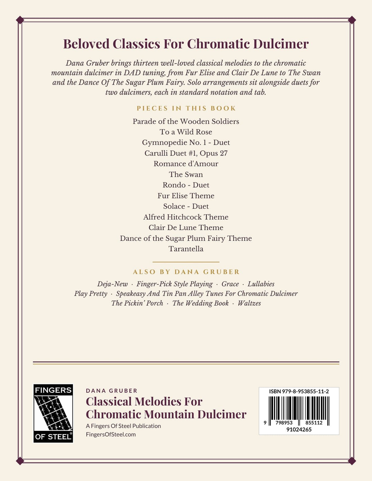 Back cover of Classical Melodies For Chromatic Mountain Dulcimer by Dana Gruber