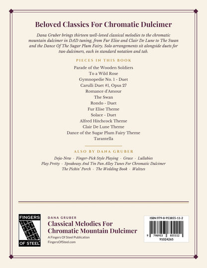 Back cover of Classical Melodies For Chromatic Mountain Dulcimer by Dana Gruber