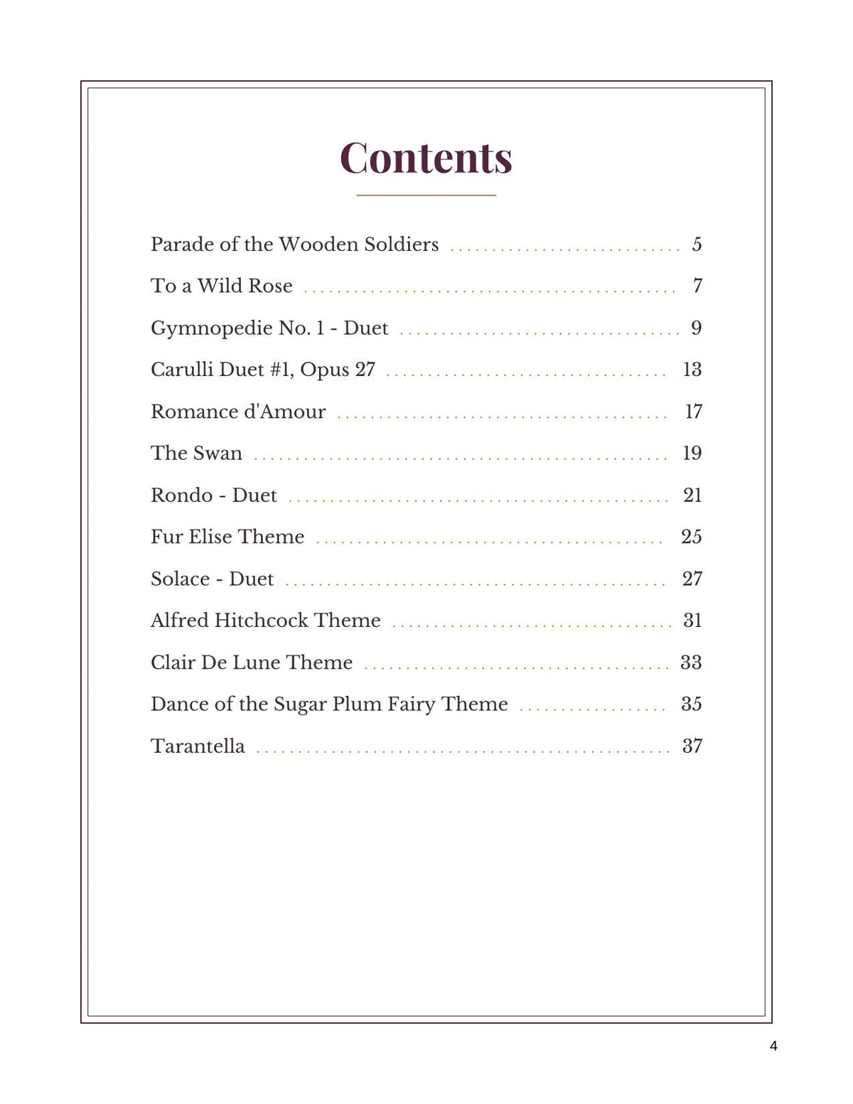 Table of contents of Classical Melodies For Chromatic Mountain Dulcimer by Dana Gruber