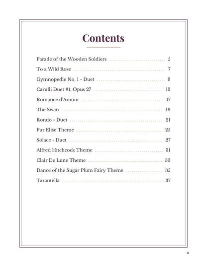 Table of contents of Classical Melodies For Chromatic Mountain Dulcimer by Dana Gruber