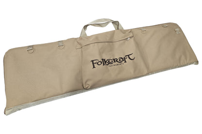Dulcimer carrying case, tan, embroidered Folkcraft Instruments logo, front view