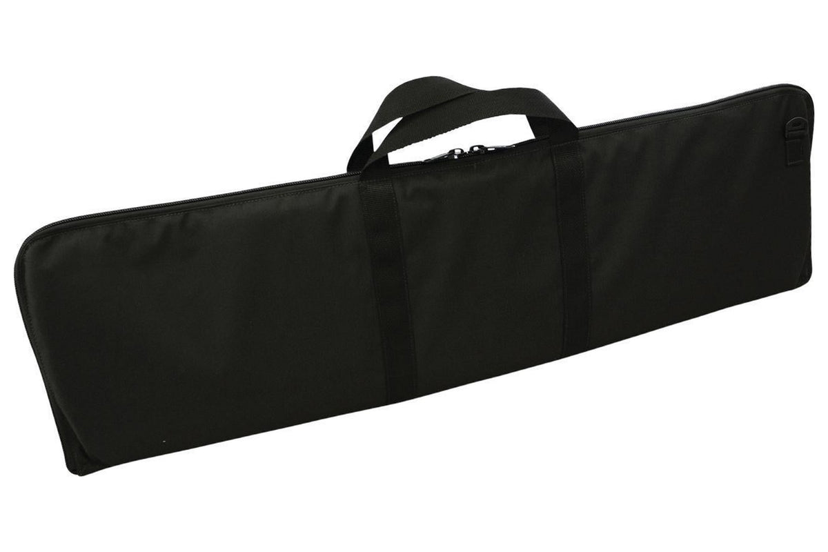 Dulcimer carrying case, black, embroidered FolkRoots Dulcimers logo, back view