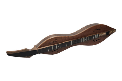 Folkcraft Custom Series mountain dulcimer, walnut body, redwood top, front view