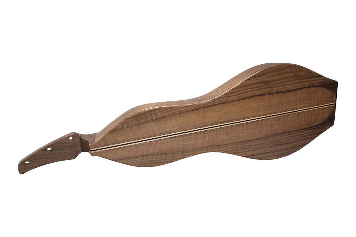 Folkcraft Resonator mountain dulcimer, walnut body, walnut top, back view