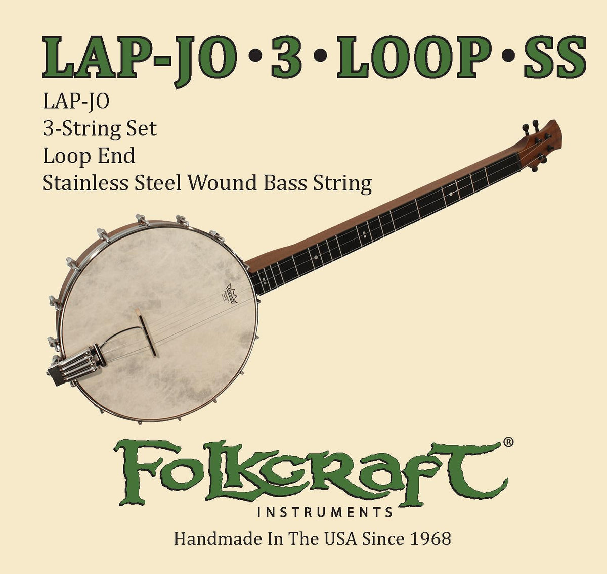 Folkcraft LAP-JO® String Set, 3 Strings, Loop End (.012" .015" .026"SS)