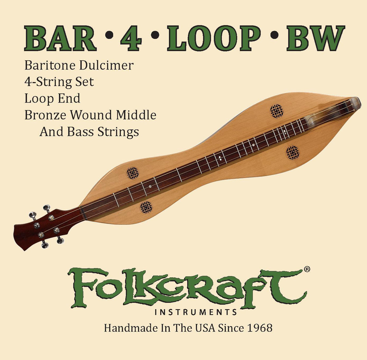 Folkcraft® Mountain Dulcimer String Set, Baritone, Loop Ends (.014" .014" .022BW" .036"BW)