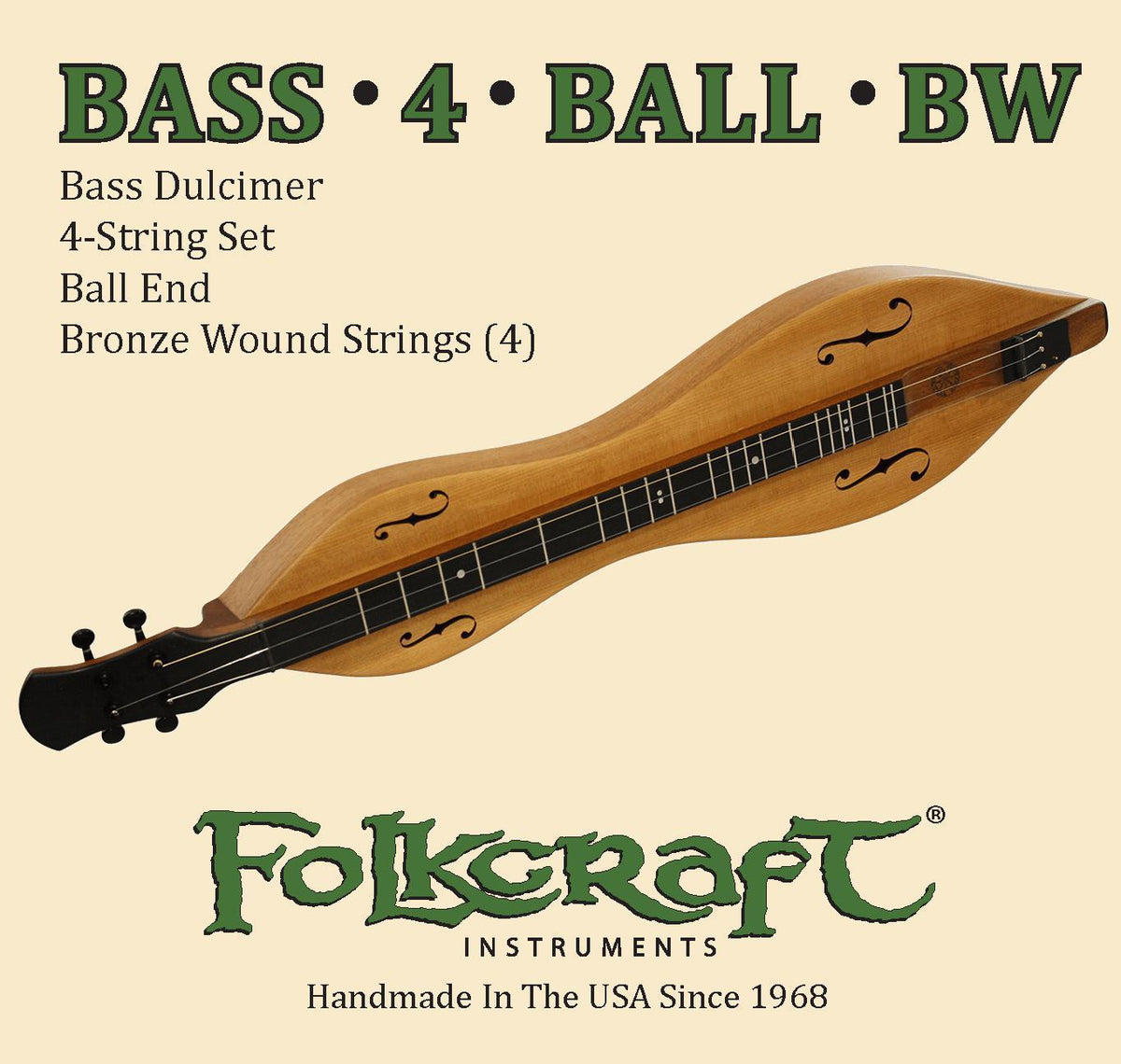 Folkcraft® Mountain Dulcimer String Set, Bass, Ball Ends (.022"BW .022"BW .036"BW .052"BW)