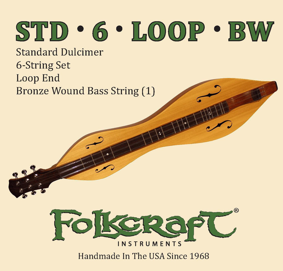 Folkcraft® Mountain Dulcimer String Set, Six String, Loop Ends (.011" .011" .013" .013" .024BW" .011")