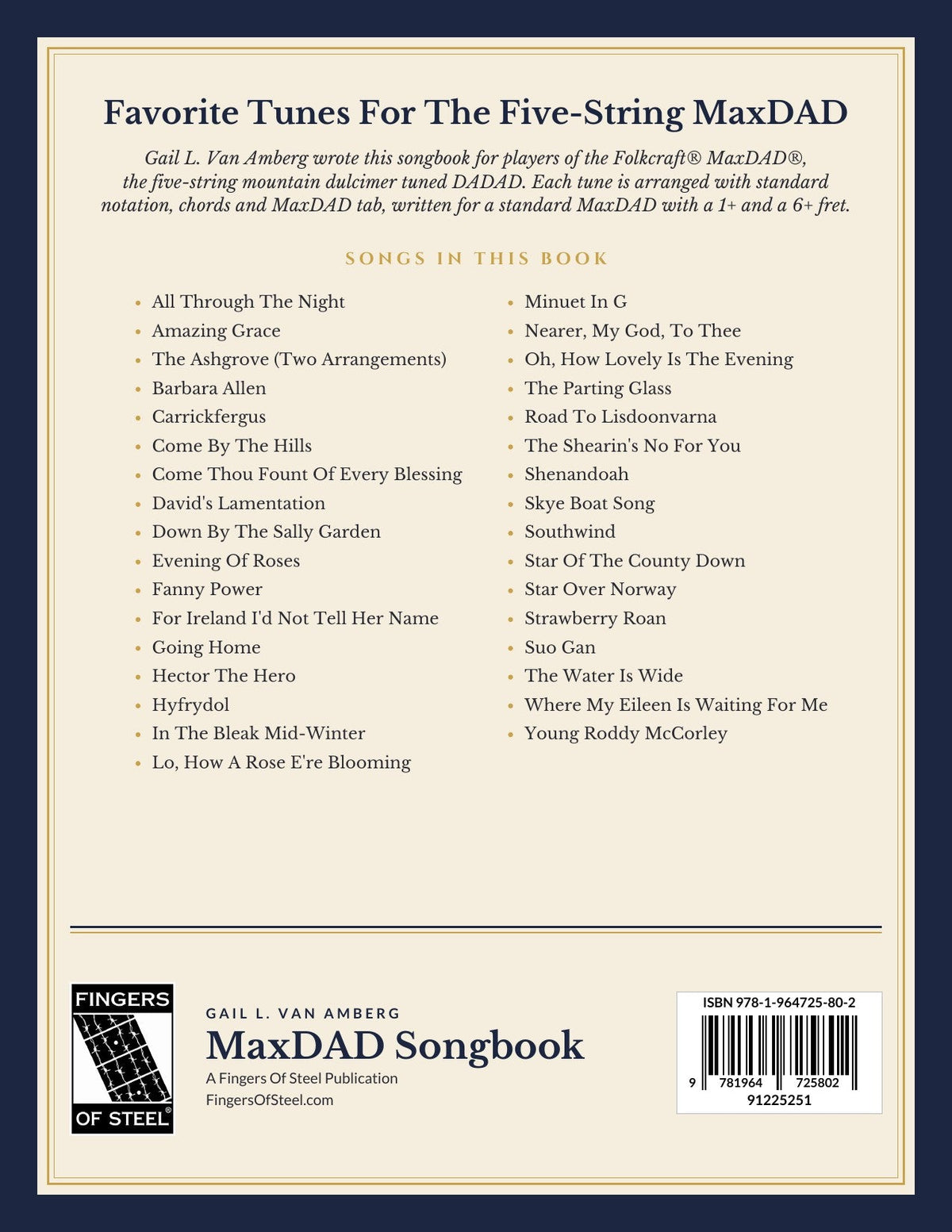 Back cover of MaxDAD Songbook by Gail L. Van Amberg
