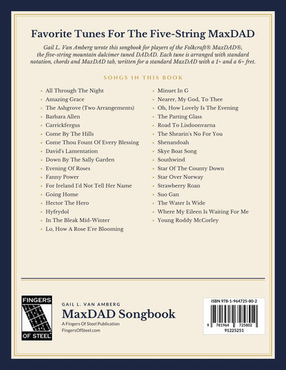 Back cover of MaxDAD Songbook by Gail L. Van Amberg