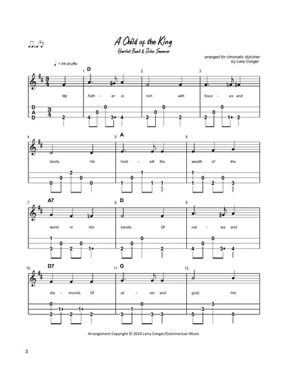 A Child Of The King in mountain dulcimer tab, from Hymns For Chromatic Mountain Dulcimer by Larry Conger
