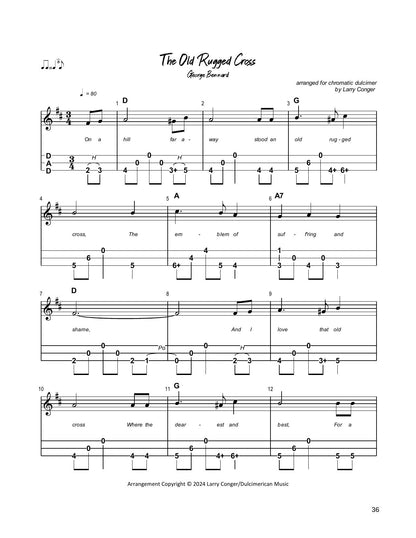 The Old Rugged Cross in mountain dulcimer tab, from Hymns For Chromatic Mountain Dulcimer by Larry Conger