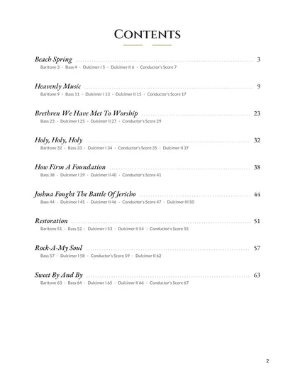 Table of contents of Sacred Songs For Dulcimer Ensemble by Larry Conger