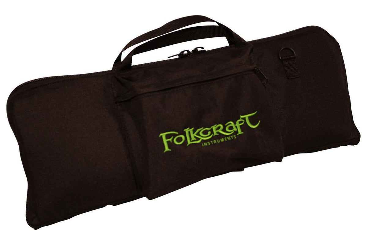 Tin whistle/Native American flute carrying case, black, embroidered Folkcraft Instruments logo, front view