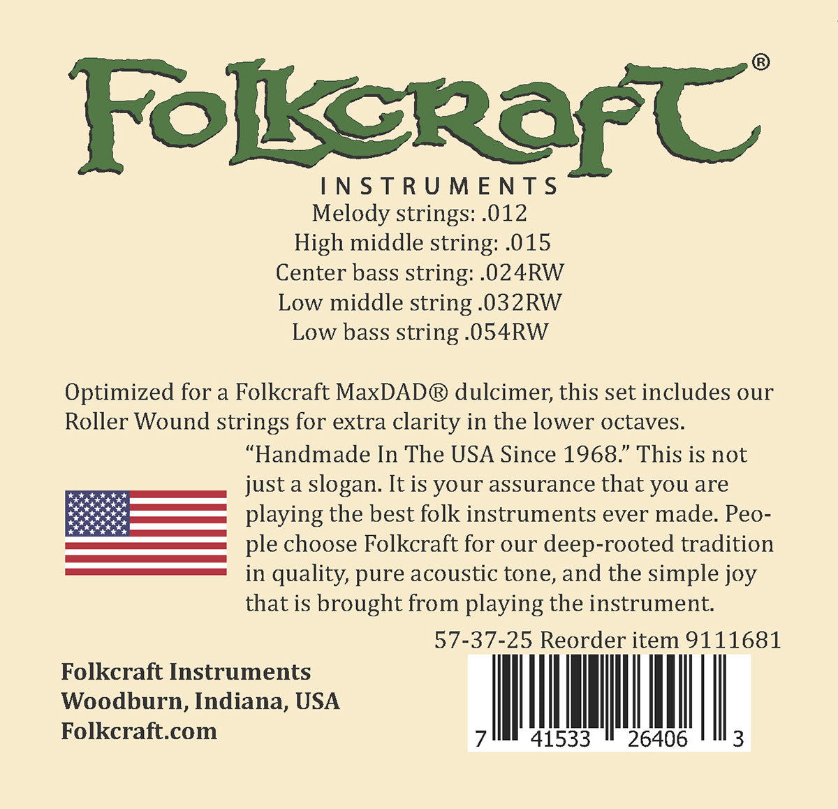 Folkcraft Mountain Dulcimer String Set, MaxDAD (Standard/Bass Hybrid), Ball Ends, photo 2