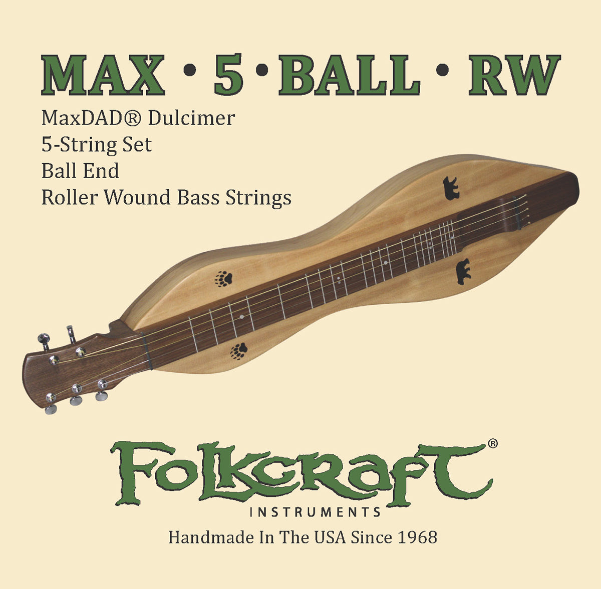 Folkcraft Mountain Dulcimer String Set, MaxDAD (Standard/Bass Hybrid), Ball Ends (.012" .015" .024"RW .032"RW .054"RW)